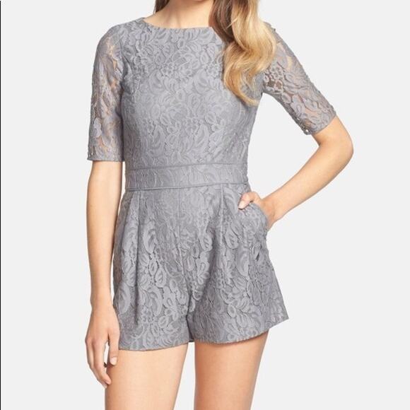 CeCe by Cynthia Steffe Maylie Lace Romper Gray Pewter Size 2 - Picture 10 of 10